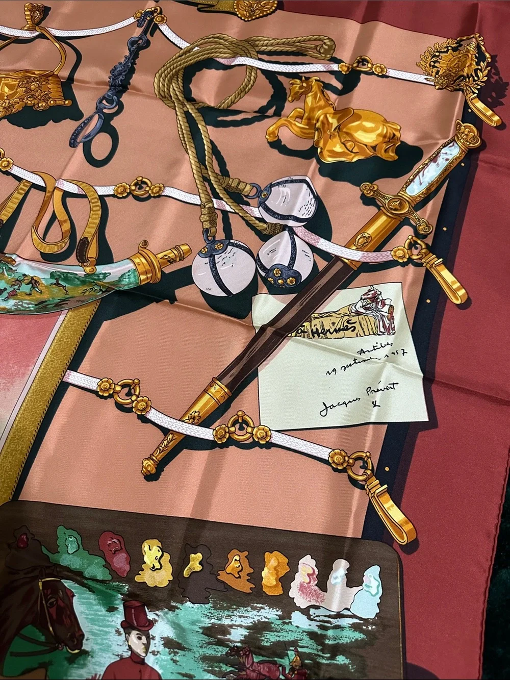 Hermes Printed Silk Scarf with Equestrian & Vintage Motif